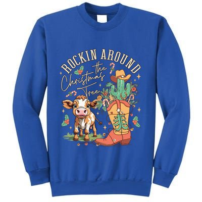 Cow Christmas Western Rockin Around The Christmas Tree Gift Sweatshirt