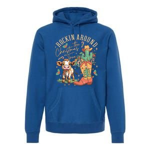 Cow Christmas Western Rockin Around The Christmas Tree Gift Premium Hoodie