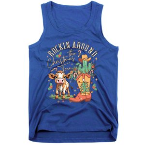 Cow Christmas Western Rockin Around The Christmas Tree Gift Tank Top