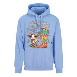 Cow Christmas Western Rockin Around The Christmas Tree Gift Unisex Surf Hoodie