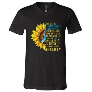 Cervical Cancer Warrior Sunflower Support Cervical Cancer V-Neck T-Shirt