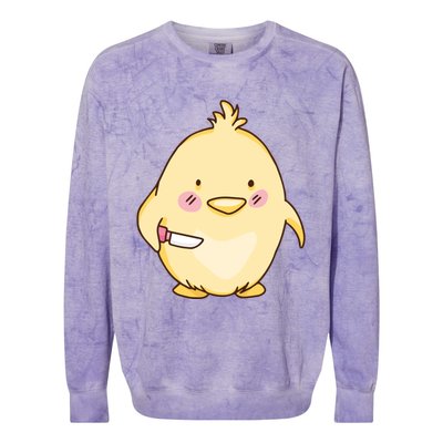 Cute Chick With Knife Gift Colorblast Crewneck Sweatshirt