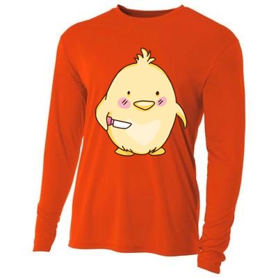 Cute Chick With Knife Gift Cooling Performance Long Sleeve Crew