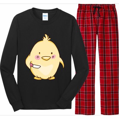 Cute Chick With Knife Gift Long Sleeve Pajama Set