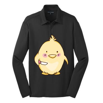 Cute Chick With Knife Gift Silk Touch Performance Long Sleeve Polo