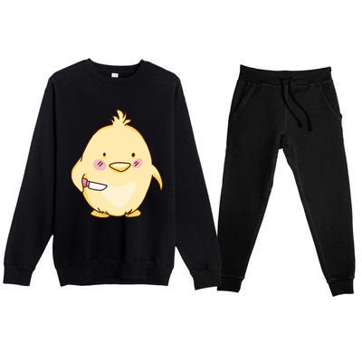 Cute Chick With Knife Gift Premium Crewneck Sweatsuit Set