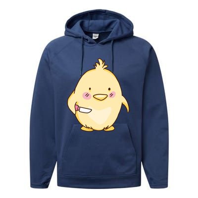 Cute Chick With Knife Gift Performance Fleece Hoodie