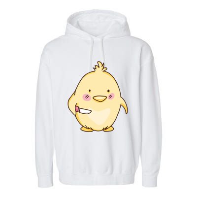 Cute Chick With Knife Gift Garment-Dyed Fleece Hoodie