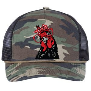 Cute Chicken With Bandana Headband And Glasses Retro Rope Trucker Hat Cap