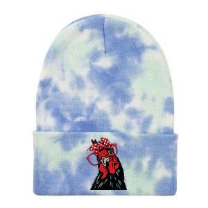 Cute Chicken With Bandana Headband And Glasses Tie Dye 12in Knit Beanie