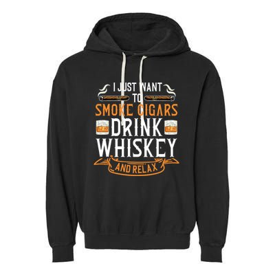 Cuban Cigar Whiskey Scotch Drinker Garment-Dyed Fleece Hoodie