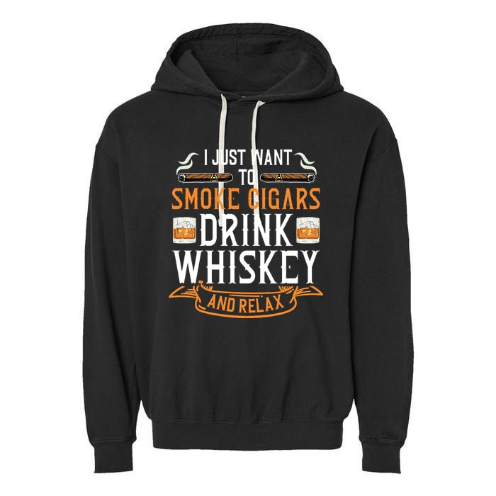 Cuban Cigar Whiskey Scotch Drinker Garment-Dyed Fleece Hoodie