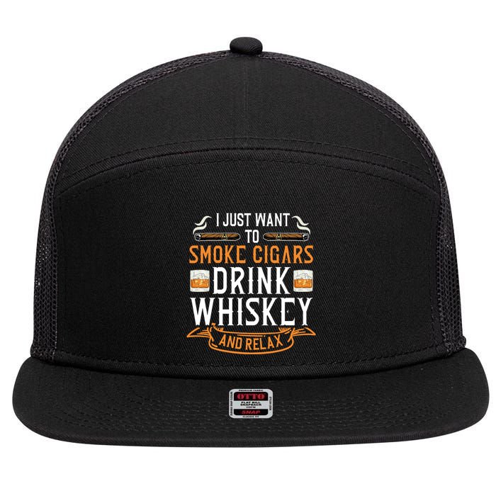 Cuban Cigar Whiskey Scotch Drinker 7 Panel Mesh Trucker Snapback Hat