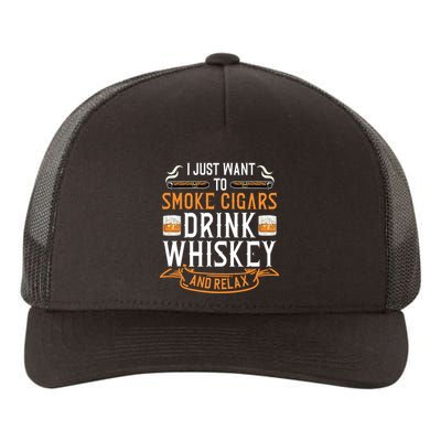 Cuban Cigar Whiskey Scotch Drinker Yupoong Adult 5-Panel Trucker Hat