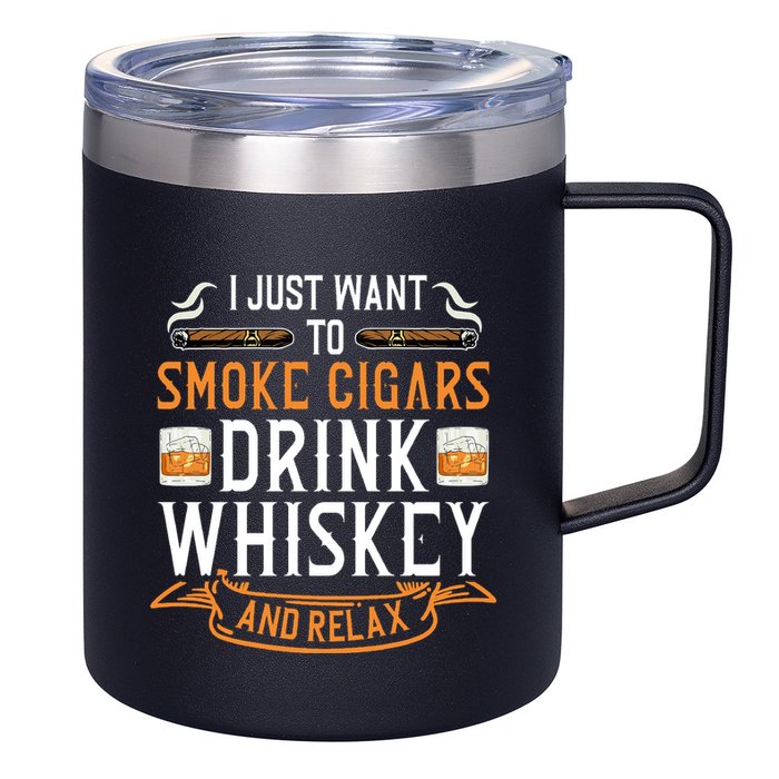 Cuban Cigar Whiskey Scotch Drinker 12oz Stainless Steel Coffee Mug