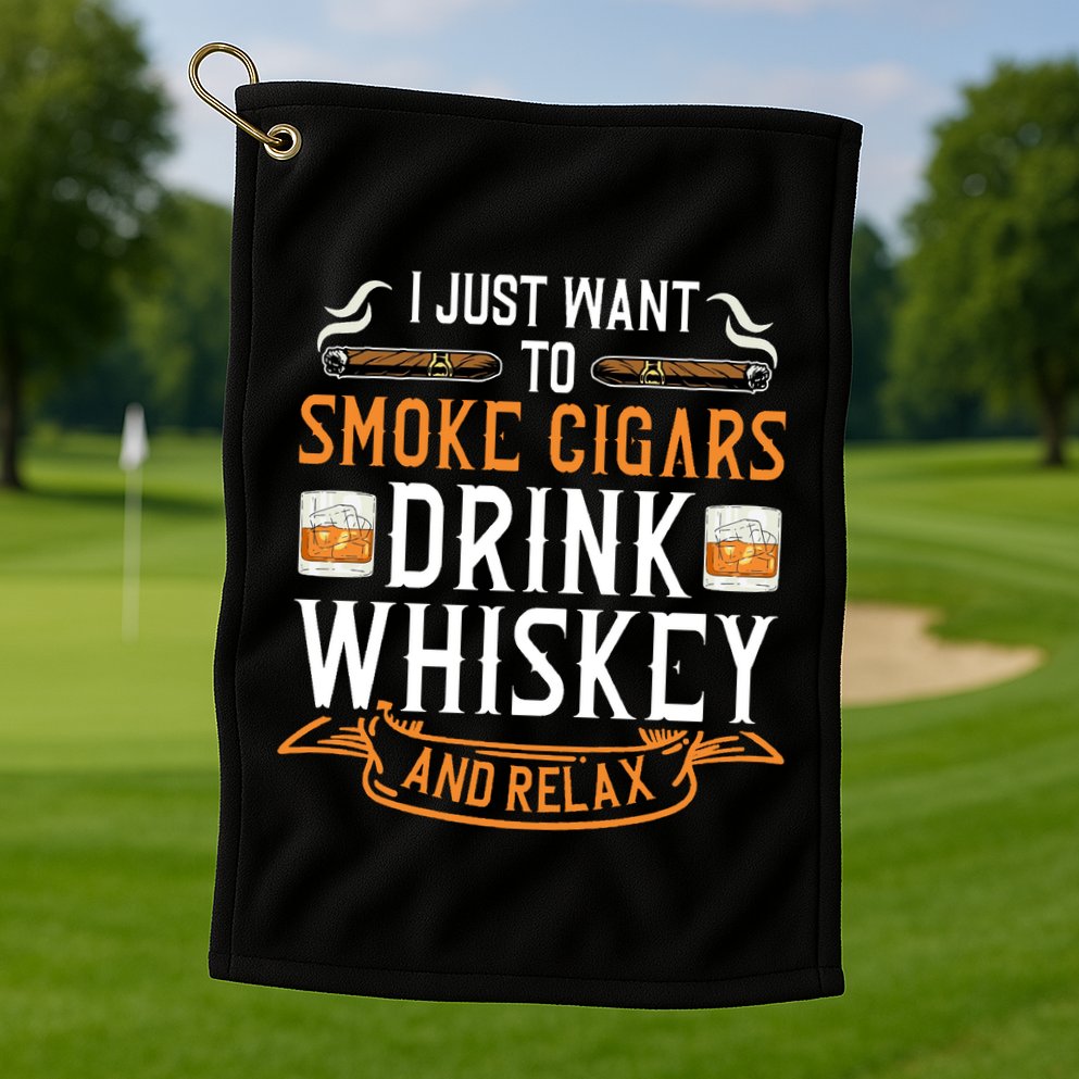 Cuban Cigar Whiskey Scotch Drinker Golf Towel