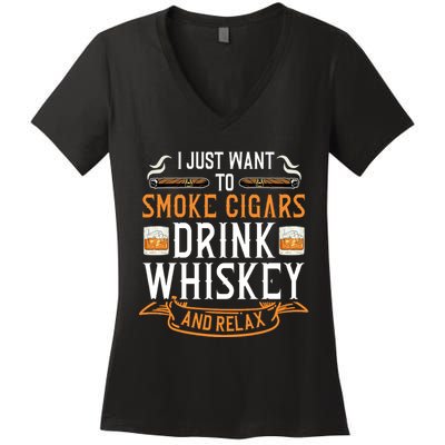 Cuban Cigar Whiskey Scotch Drinker Women's V-Neck T-Shirt
