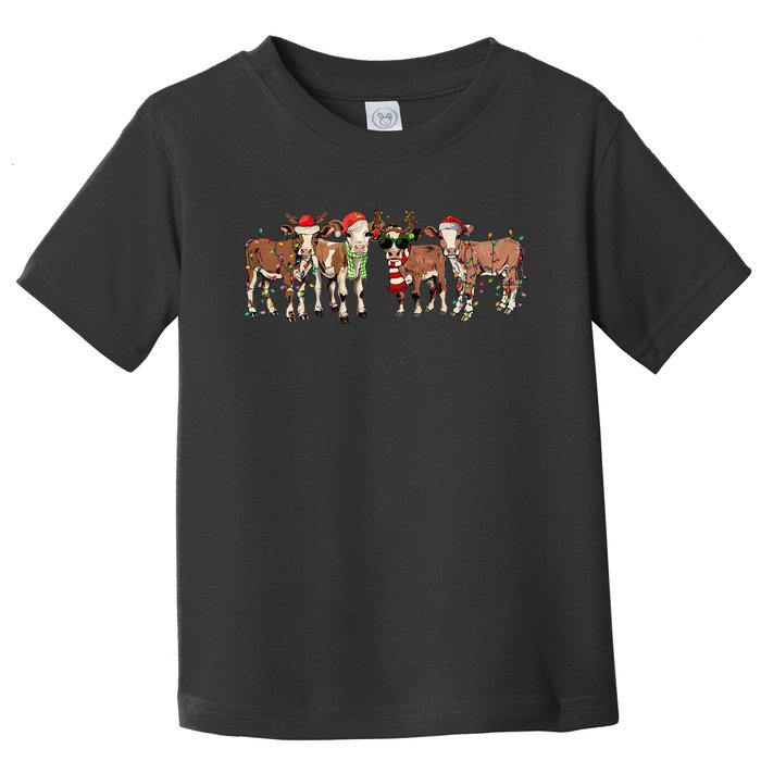 Christmas Cow Western Xmas Lights Holiday Pajamas Cow Lover Toddler T-Shirt