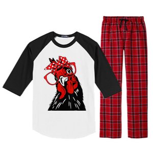 cute  Chicken With Bandana Headband and Glasses Raglan Sleeve Pajama Set