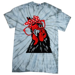 cute  Chicken With Bandana Headband and Glasses Tie-Dye T-Shirt