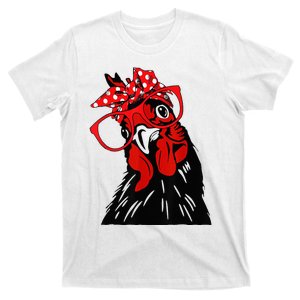 cute  Chicken With Bandana Headband and Glasses T-Shirt