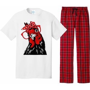 cute  Chicken With Bandana Headband and Glasses Pajama Set