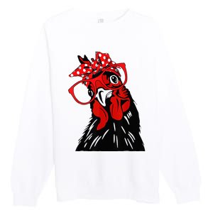 cute  Chicken With Bandana Headband and Glasses Premium Crewneck Sweatshirt