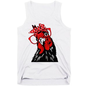 cute  Chicken With Bandana Headband and Glasses Tank Top