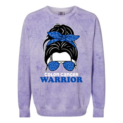 Colon Cancer Warrior Hair Bun Awareness Colorblast Crewneck Sweatshirt