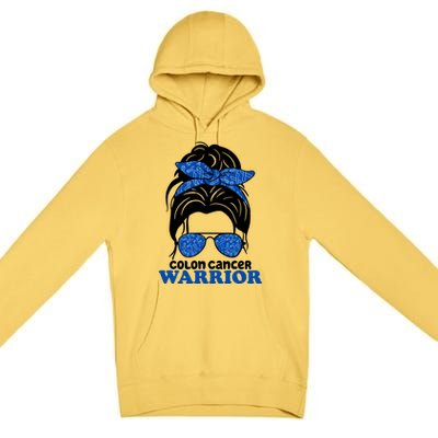 Colon Cancer Warrior Hair Bun Awareness Premium Pullover Hoodie