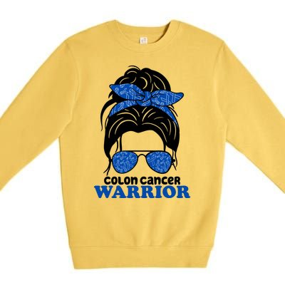 Colon Cancer Warrior Hair Bun Awareness Premium Crewneck Sweatshirt