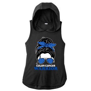 Colon Cancer Warrior Hair Bun Awareness Ladies PosiCharge Tri-Blend Wicking Draft Hoodie Tank