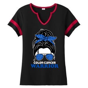 Colon Cancer Warrior Hair Bun Awareness Ladies Halftime Notch Neck Tee