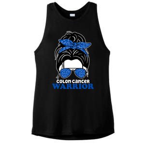 Colon Cancer Warrior Hair Bun Awareness Ladies PosiCharge Tri-Blend Wicking Tank