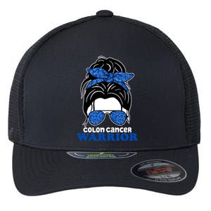 Colon Cancer Warrior Hair Bun Awareness Flexfit Unipanel Trucker Cap