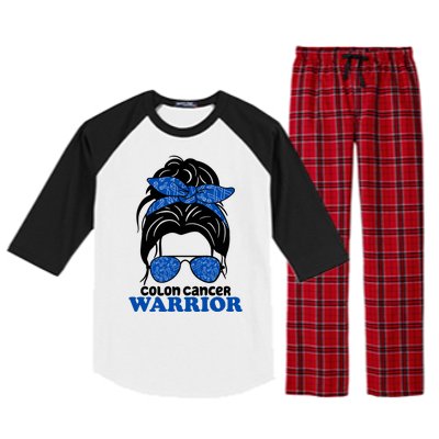 Colon Cancer Warrior Hair Bun Awareness Raglan Sleeve Pajama Set