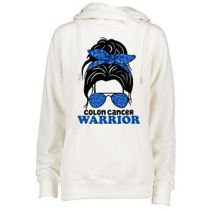 Colon Cancer Warrior Hair Bun Awareness Womens Funnel Neck Pullover Hood