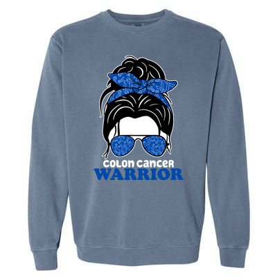 Colon Cancer Warrior Hair Bun Awareness Garment-Dyed Sweatshirt