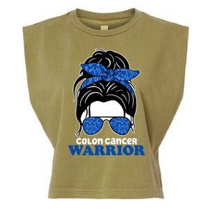 Colon Cancer Warrior Hair Bun Awareness Garment-Dyed Women's Muscle Tee