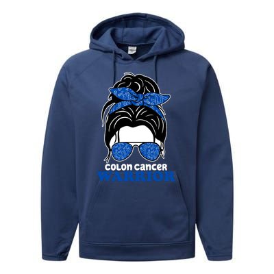 Colon Cancer Warrior Hair Bun Awareness Performance Fleece Hoodie