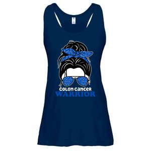 Colon Cancer Warrior Hair Bun Awareness Ladies Essential Flowy Tank