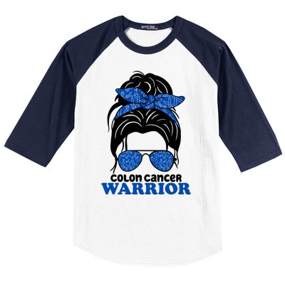 Colon Cancer Warrior Hair Bun Awareness Baseball Sleeve Shirt