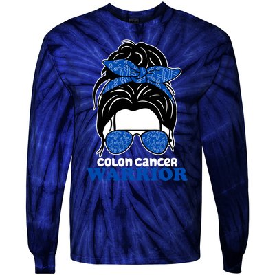 Colon Cancer Warrior Hair Bun Awareness Tie-Dye Long Sleeve Shirt