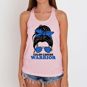 Colon Cancer Warrior Hair Bun Awareness Women's Knotted Racerback Tank