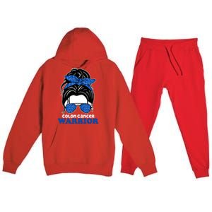 Colon Cancer Warrior Hair Bun Awareness Premium Hooded Sweatsuit Set