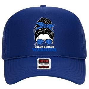 Colon Cancer Warrior Hair Bun Awareness High Crown Mesh Back Trucker Hat