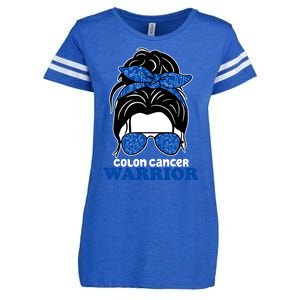 Colon Cancer Warrior Hair Bun Awareness Enza Ladies Jersey Football T-Shirt