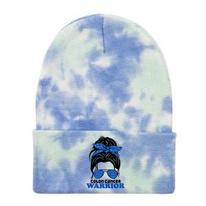 Colon Cancer Warrior Hair Bun Awareness Tie Dye 12in Knit Beanie