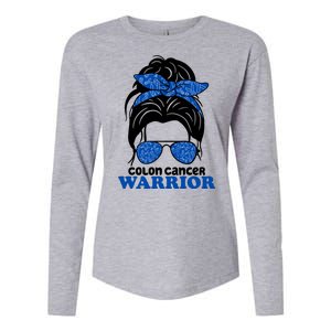 Colon Cancer Warrior Hair Bun Awareness Womens Cotton Relaxed Long Sleeve T-Shirt