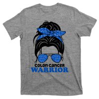 Colon Cancer Warrior Hair Bun Awareness T-Shirt